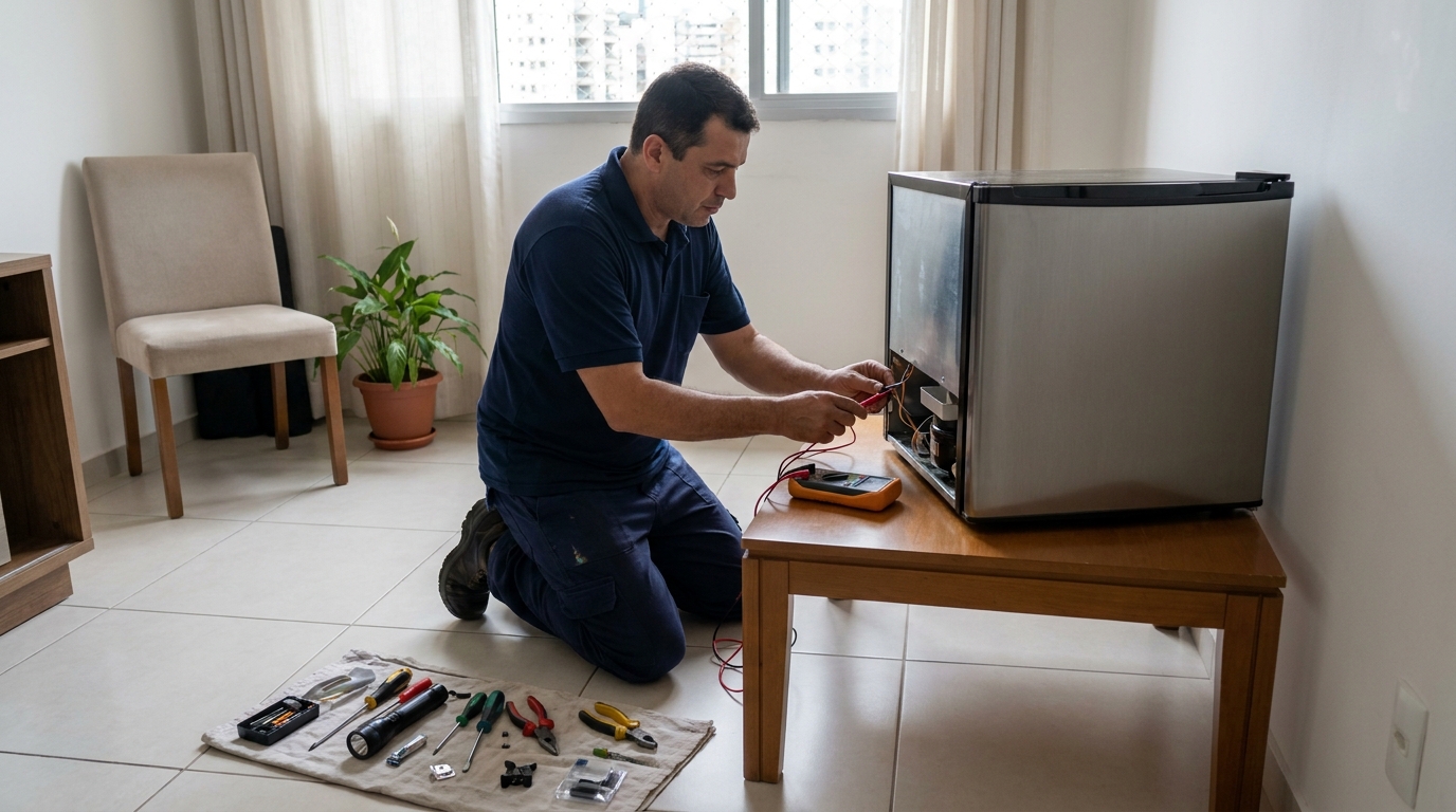 Técnico de conserto de frigobar em residência na Cabreúva, Campo Grande‑MS